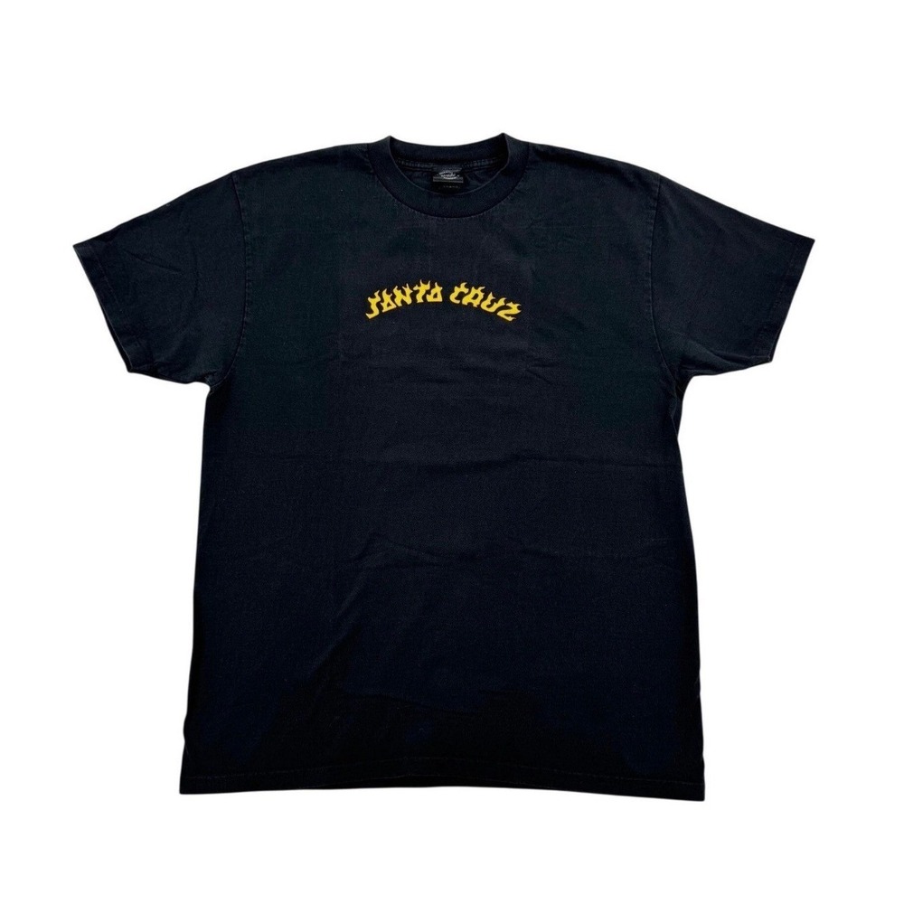 Santa Cruz T Shirt Mens Large Black Excellent Flame Logo Graphic Skate Tee